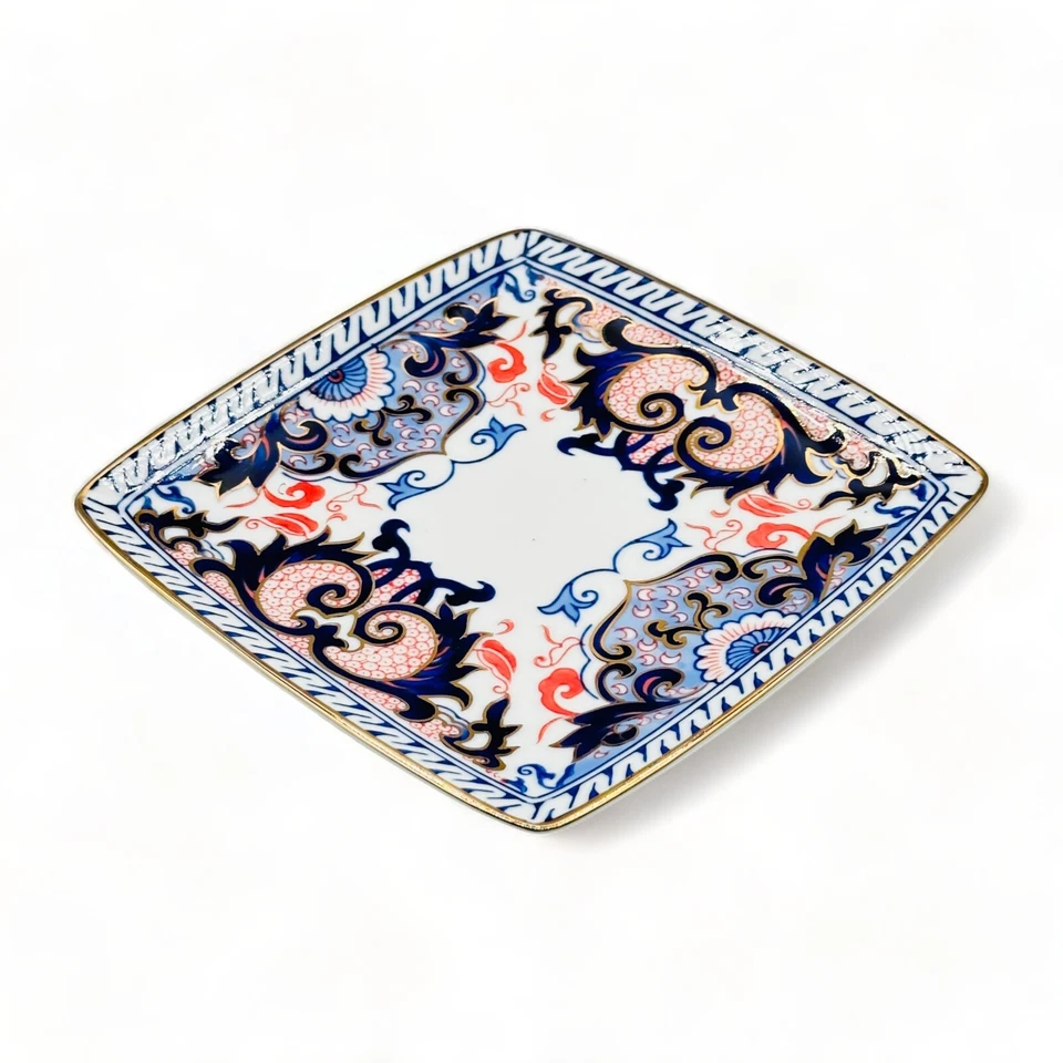 Blue Chinoiserie with Red Accent Gold Rimmed Square Plate - 7.25" - Image 3 of 4