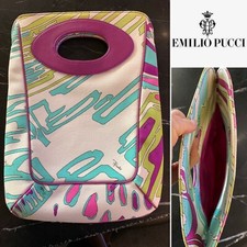 Authentic EMILIO PUCCI Italy Vintage Print Canvas Leather Trim Handbag H32xW24cm