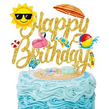 Summer Happy Birthday Cake Topper Pool Beach Cake Topper Shiny Cake Decoration...