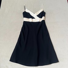 Ann Taylor Black & Cream Sleeveless Poly Dress Womens Size 6 Spaghetti Strap