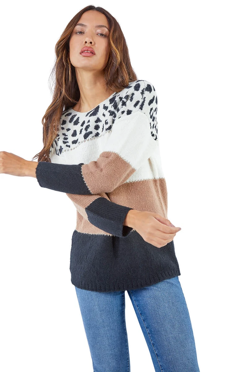 Animal Print Colour Block Jumper Ladies Roman Originals Women eBay