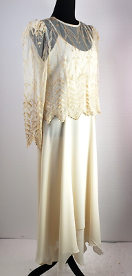 Vintage Cachet Bari Protas Gold Lace Cream Party Wedding Formal Dress Size  11/12 | eBay