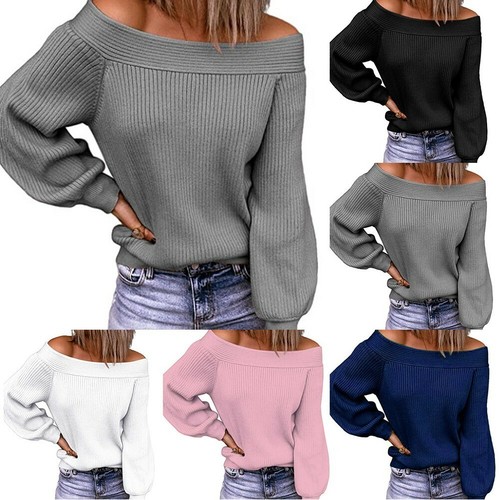 Donna Moda Spalla Scoperta Maglia Maglione Top Maglione Pullover Casual Da  | eBay