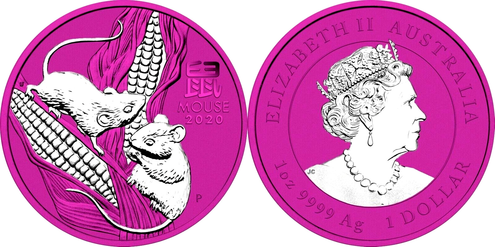 2 x  Lunar III  Jahr der Maus Space Green and Space pink, Australien 2020
