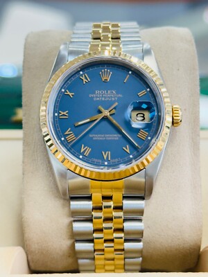 Rolex Datejust 16233 Rare Blue Roman Dial 18k Gold / Steel Jubilee