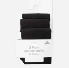 3 Pair Primark Kid Girls Black Plain Opaque Tights 40 Denier School Wear Fashion