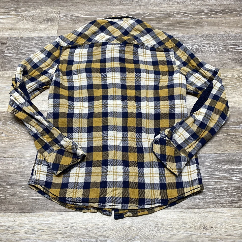 Camisa de franela a cuadros amarilla manga parche abotonada BUFFALO para hombre talla pequeña Foto 3 de 4