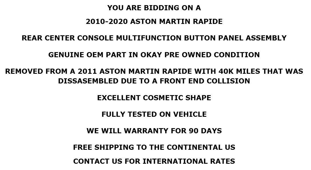 2010-2020 Aston Martin Rapide Rear Console Multifunction Switch OEM W/Warranty