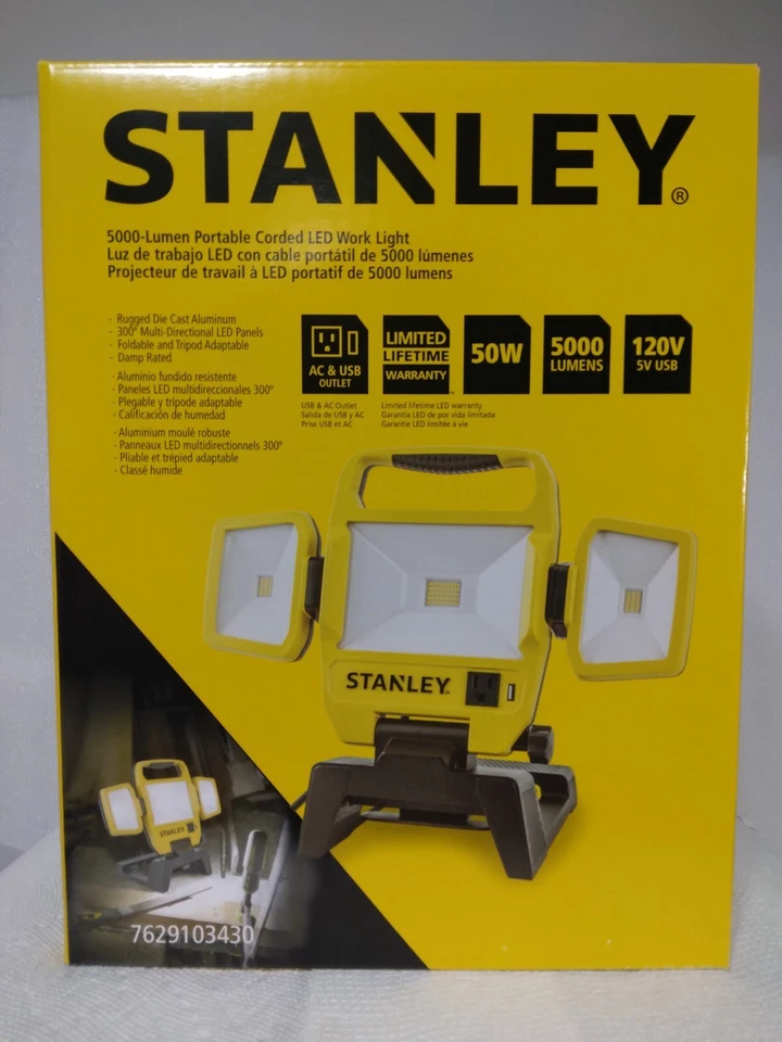 Stanley 5000-Lumen LED Work Light with Stand - Long-Lasting Integrated LED - Image 2 of 4