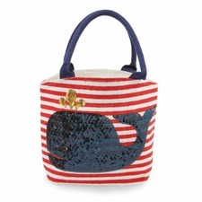 WHALE Only Sequin Dazzle Jute Tote Bag, Beach Bag, Purse Girls By Mud Pie