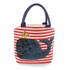 WHALE Only Sequin Dazzle Jute Tote Bag, Beach Bag, Purse Girls  By Mud Pie 