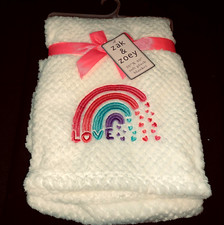 New  Baby Girls White Plush "LOVE" "Zak  Zoey" BLANKET sz 30" x 40" NWT