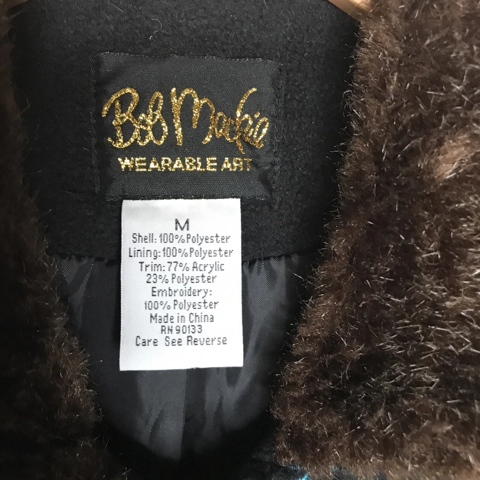 Chaleco para mujer Bob Mackie usable arte bordado con cuello de piel sintética talla mediana Foto 2 de 4