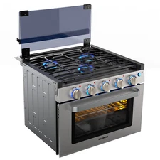 CAMPLUX 17" 3-Burner RV Gas Oven Stove Combo Compact Slide-In Propane Range