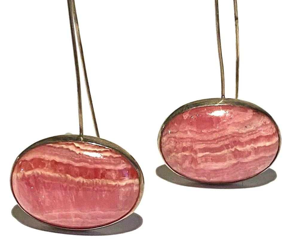 PENDIENTES ESCULTURA MODERNISTA ARTESANAL ESTUDIO RODONITA PLATA ESTERLINA VINTAGE  Foto 3 de 4