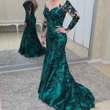 Dark Green Sheer Mother Of The Bride Dresses Long Sleeves Backless with Buttons