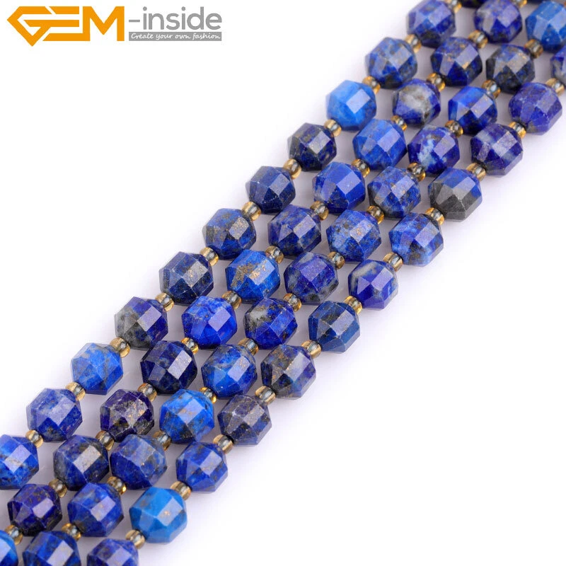 "Cuentas de lapislázuli natural de piedra lunar blanca bicono facetada a mano joyería de piedra 15""" Foto 2 de 4