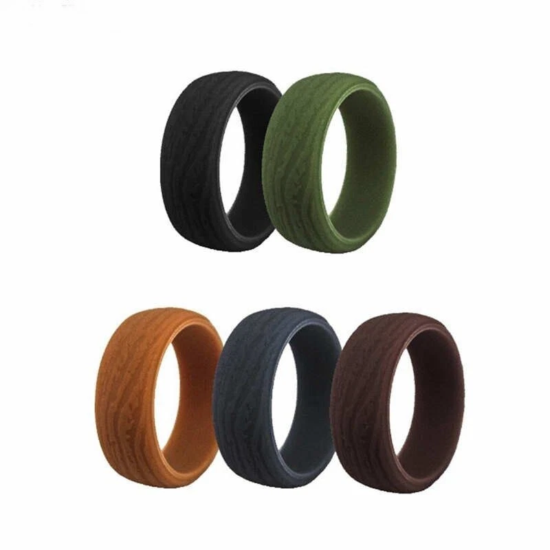 Wood Grain Silicone Rings Men Sports Wedding Party Ring Band