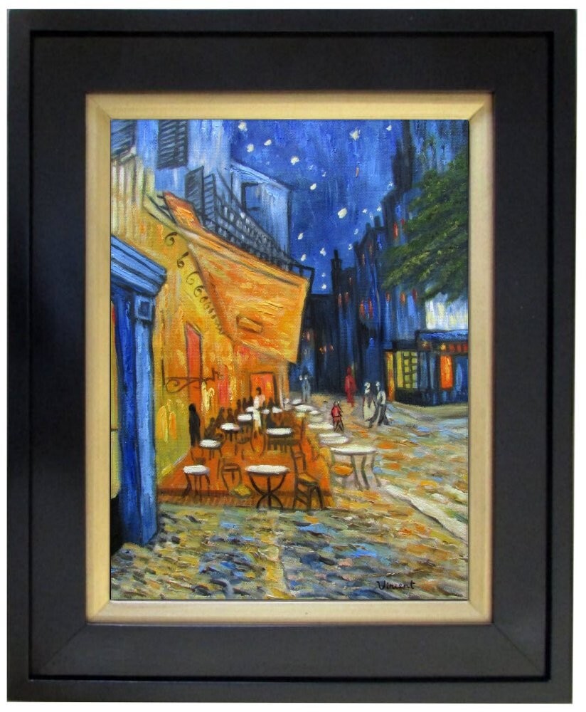 他の人発送×ゴッホCafé Terrace at Night Framed Van Gogh Cafe Terrace at Night Repro, Hand Painted Oil