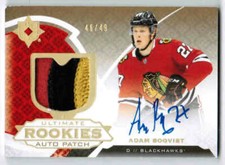 19/20 2019 UD ULTIMATE ADAM BOQVIST #188 ROOKIES RC AUTO PATCH /49 CHICAGO HAWKS
