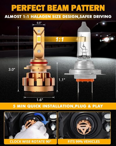 AUXBEAM 9005+H11 LED Headlight Bulbs Kit High Low Beam Bright White+Canbus 140W - Bild 3 von 12