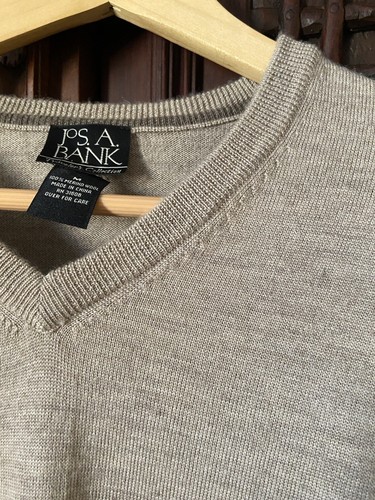 Jos A Bank Traveler Collection Pullover V-Ausschnitt 100% Merino Braun Wolle Medium Neu ohne Etikett - Bild 5 von 7