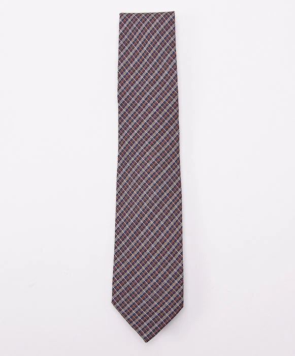 Nueva Corbata de Seda Borrelli Napoli $225 7 Pliegues Azul Marino-Marrón-Óxido Tejida a Cuadros Foto 2 de 4