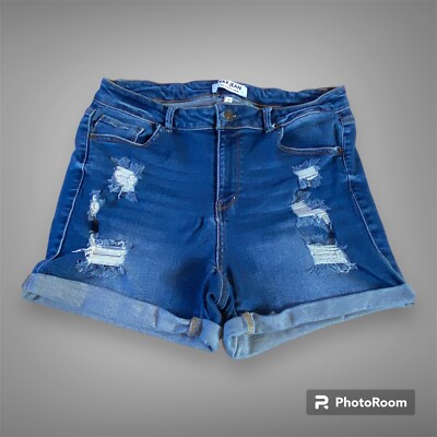 Wax Jean Juniors Plus 2XL Distressed Demin Shorts Dark Wash Style 90233XL 