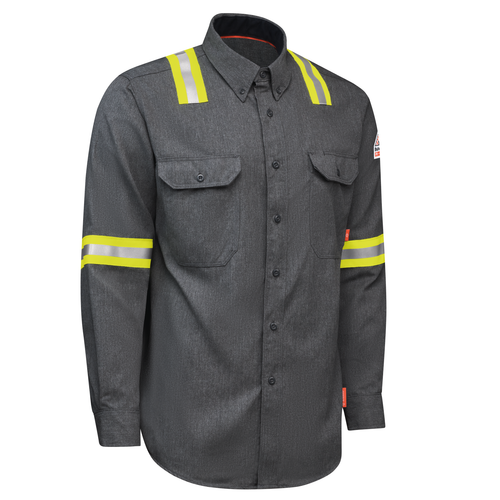 Bulwark iQ Series Endurance Men's FR Enhanced Visibility Work Shirt Gray XL Long - Picture 3 of 4