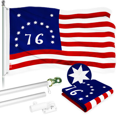 Combo: 5 Ft Flagpole Silver & Bennington 76 Flag 2.5x4 Ft Embroidered 300D Poly