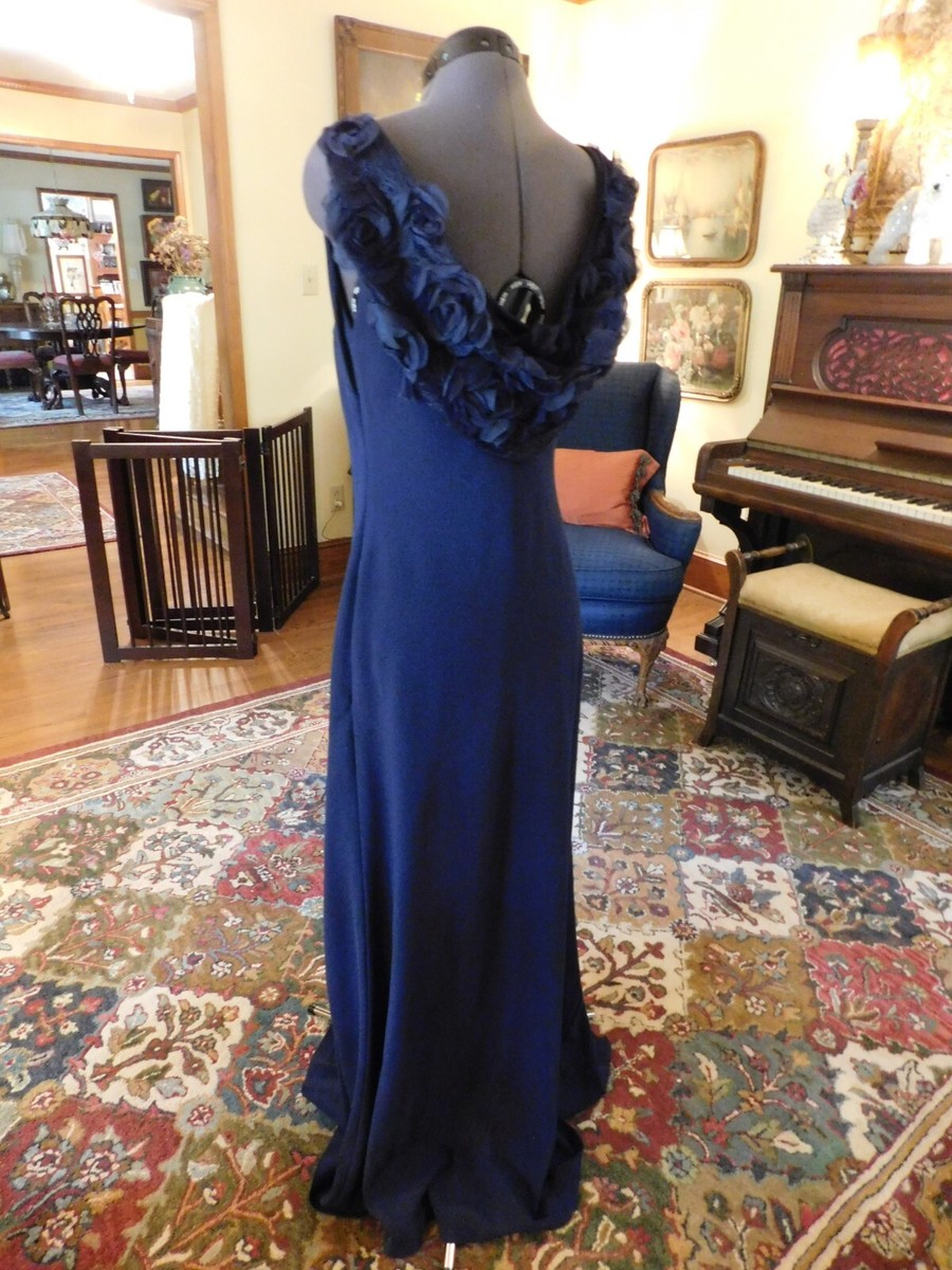 KARL LAGERFELD NAVY FITTED A-LINE SLEEVELESS W/POLY SILK ROSETTES ON BACK SZ 4 KARL LAGERFELD NAVY FITTED A-LINE SLEEVELESS W/POLY SILK ROSETTES ON BACK SZ 4