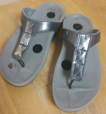 silver embellished flip flops