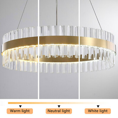 Modern Round LED Chandelier Crystal Pendant Lamp Ceiling Light 3 Color