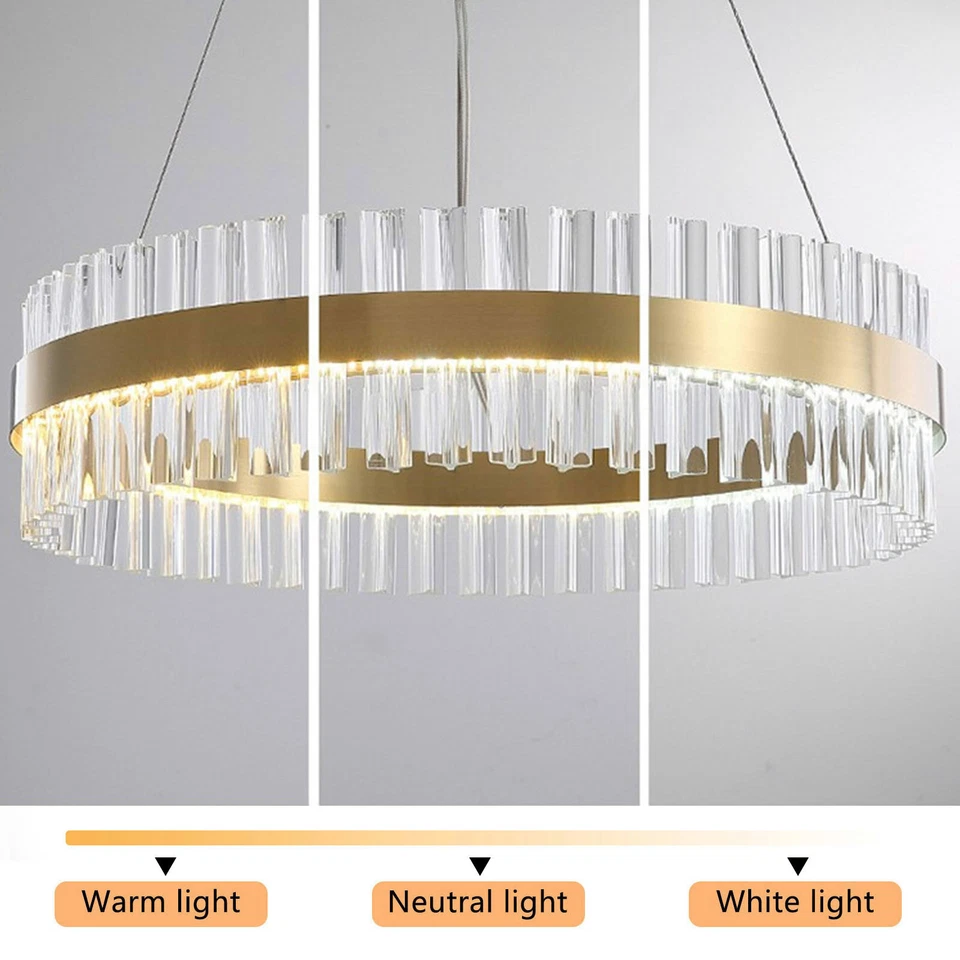 Modern LED Chandelier Crystal Pendant Lamp Round Ceiling Light Ring Adjustable - Image 4 of 4
