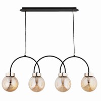 HäNgelampe 4-Flammig Glas Schwarz Bernstein E14 L:85 Cm Pendelleuchte Wohnzimmer
