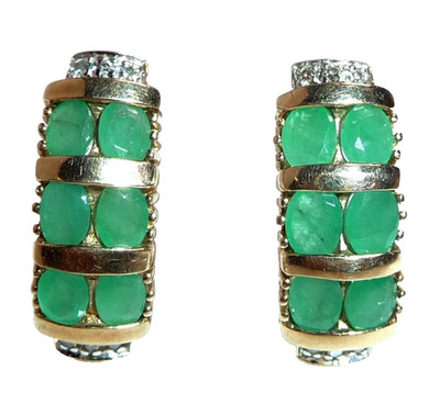 Harry Ivens Earrings 375 Gold 1.80ct. Emeralds plug + clip mint condition Condition