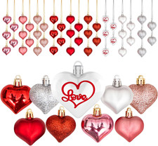 45Pcs Valentine'S Day Heart Shaped Ornaments, Heart Shaped Baubles Red Pink Glit