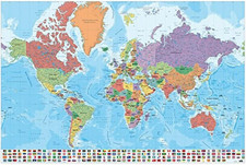 Mappamondo Da Parete - Poster Da Parete 61 X 91,5 Cm: Cartina Geografica Mondo G