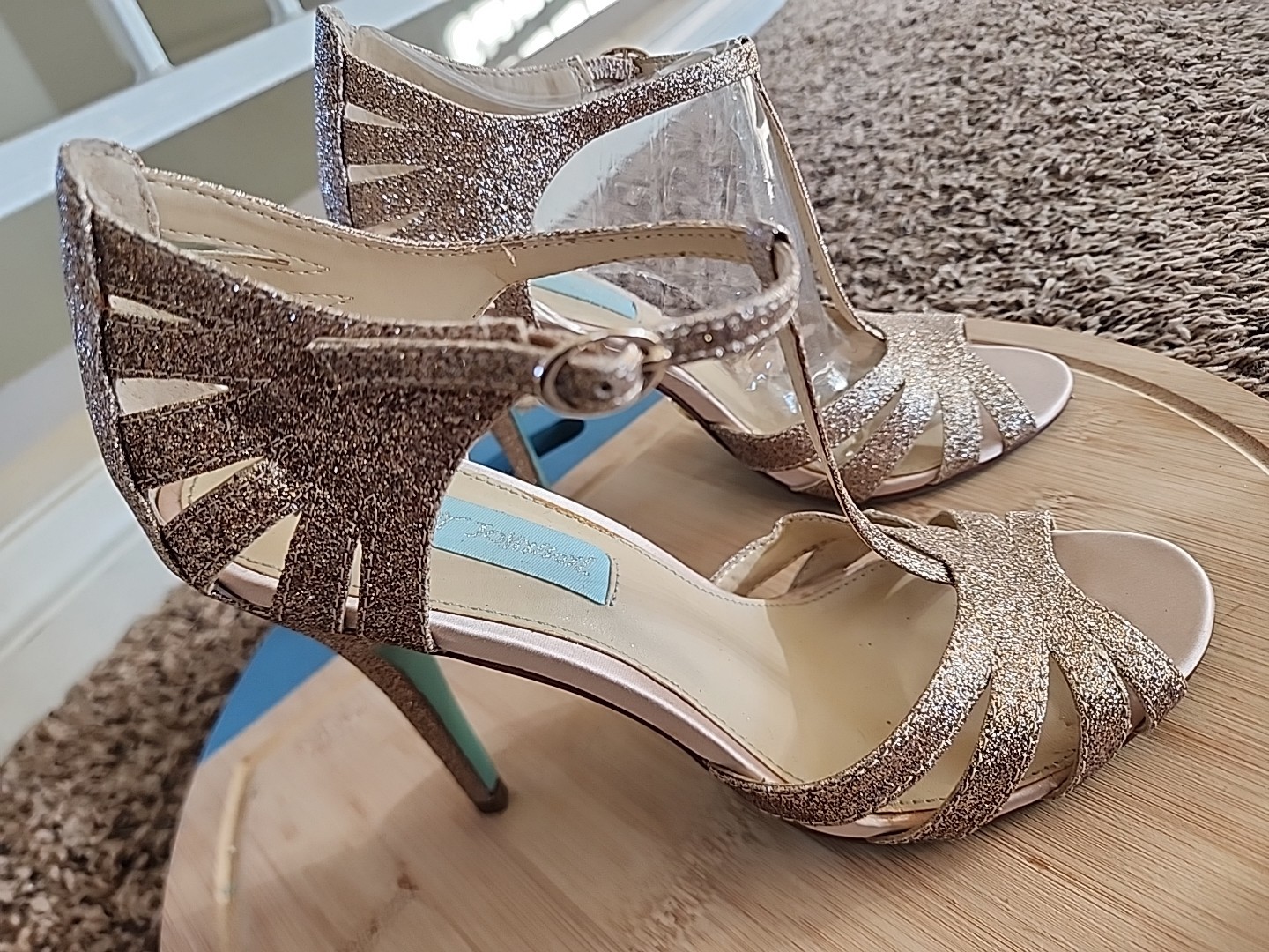 Betsey Johnson Gold T- Strap Sz.7.5