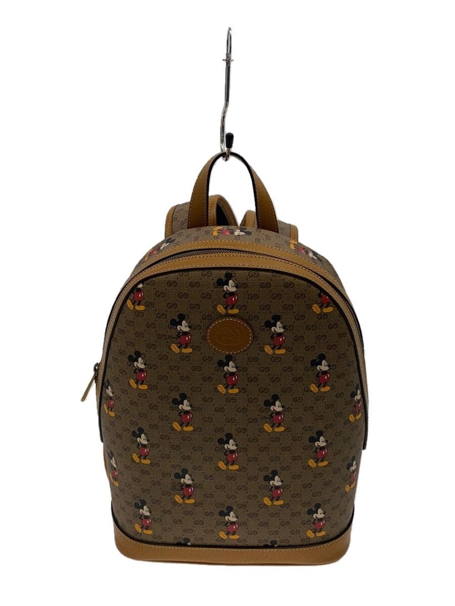 Gucci Brown Mickey Mouse Monogram Canvas Backpack with Tan Leather Trim Gucci GG Disney X Mickey Mouse Supreme Leather Backpack Tan  main image 3
