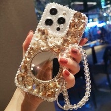 Makeup mirror For 15promax mobile phone case iphone17/14pro rhinestone soft case
