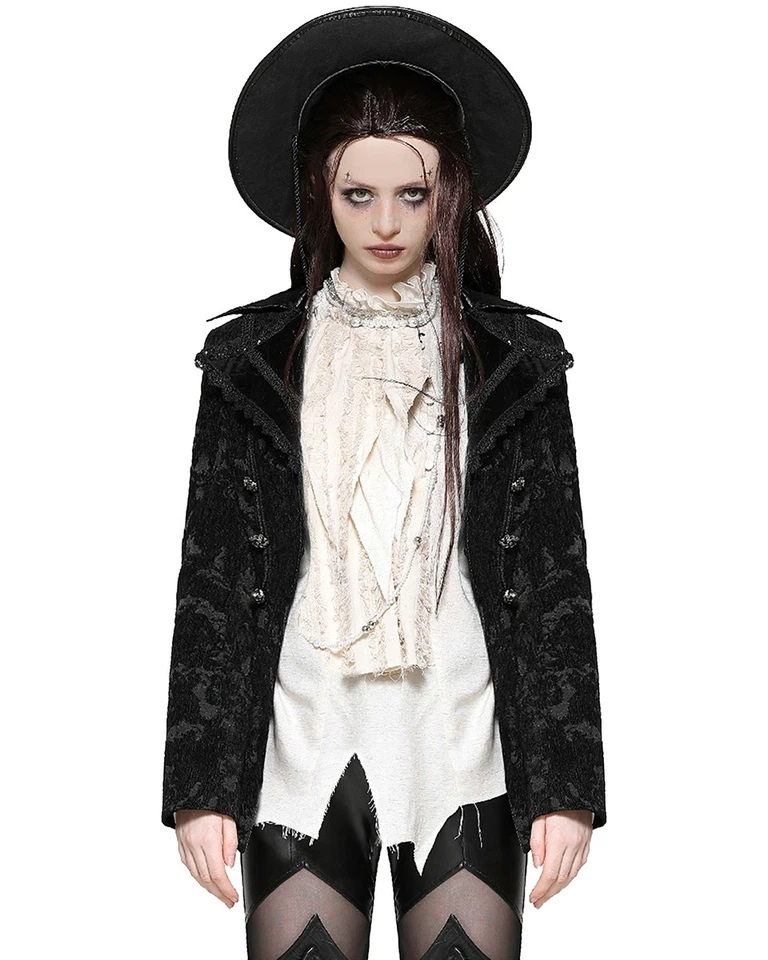 Dark In Love Womens Baroque Gothic Jacquard Layered Collar Riding Jacket - Image 3 of 4
