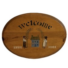 Vintage Rustic Wood Farmhouse Welcome Sign - Folk Art Hand Painted 11  W