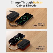 20000mAh Power Bank Built-in Cables USB-C Fast Portable Charger Battery Pack