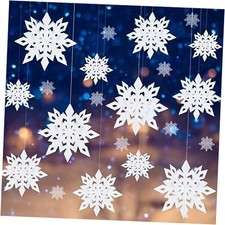 Hanging Snowflake Decorations Winter Christmas - 12 Pcs Hanging 3D Paper White