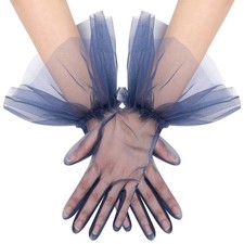 Women's Short Puffy Ruffle Tulle Sheer Mesh Gloves Opera Tea Party Gloves for...