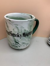 Green And White Marbled Swirled Great Smoky Mountains Coffee Mug Souvenir 10 Oz
