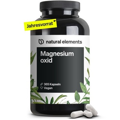 natural elements Magnesium - 365 Kapseln - 400mg elementares Magnesium / Kapsel