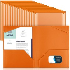 Orange Plastic Folders Clear Front Pockets Heavy Duty File 2 Pockets 36 Pack