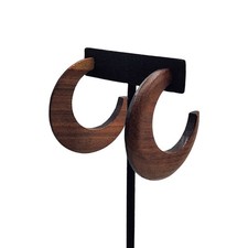 Chic Wooden Hoop Earrings Natural Wood Boho Statement Crescent